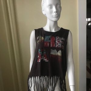 Fun, fringe DREAM sleeveless tee - XL